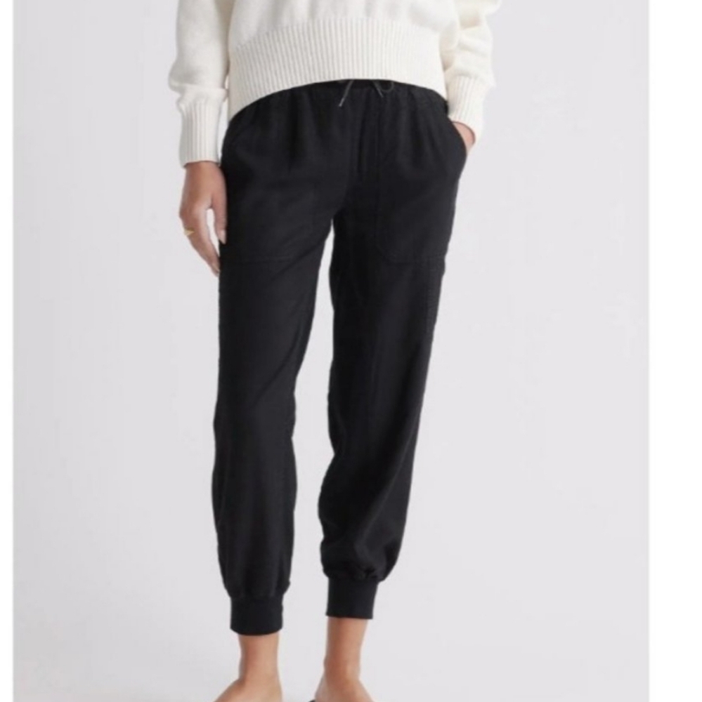 Quince Women's Vintage Wash Tencel Utility Jogger Pants High Rise Deep Black XS